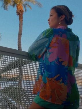 Colorful Floral Sheer Blouse